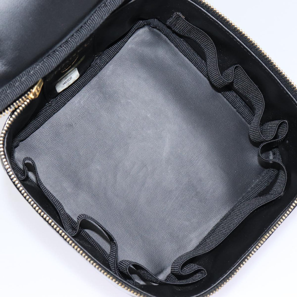 CHANEL COCO Mark Vanity Pouch Enamel Black Gold CC 88553