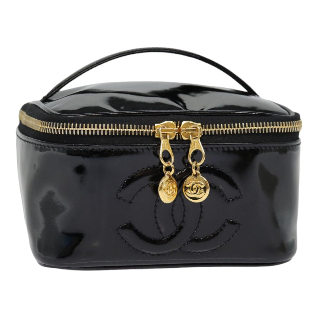 CHANEL COCO Mark Vanity Pouch Enamel Black Gold CC 88553