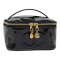 CHANEL COCO Mark Vanity Pouch Enamel Black Gold CC 88553
