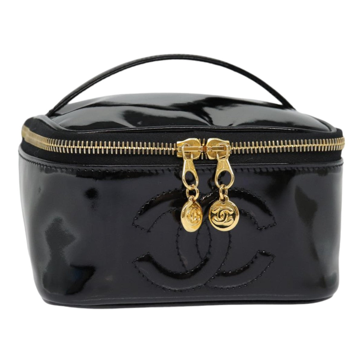 CHANEL COCO Mark Vanity Pouch Enamel Black Gold CC 88553