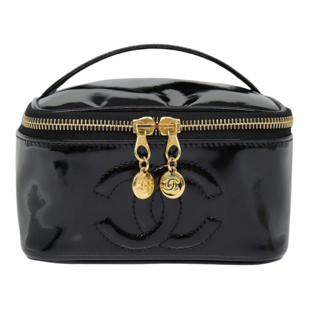 CHANEL COCO Mark Vanity Pouch Enamel Black Gold CC 88553