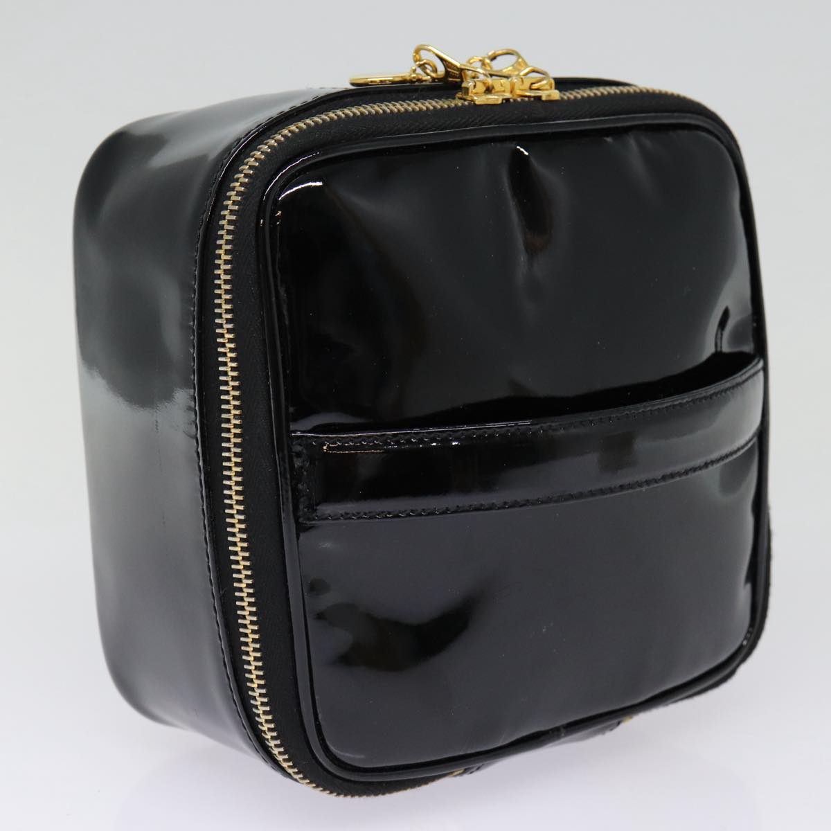 CHANEL COCO Mark Vanity Pouch Enamel Black Gold CC 88553