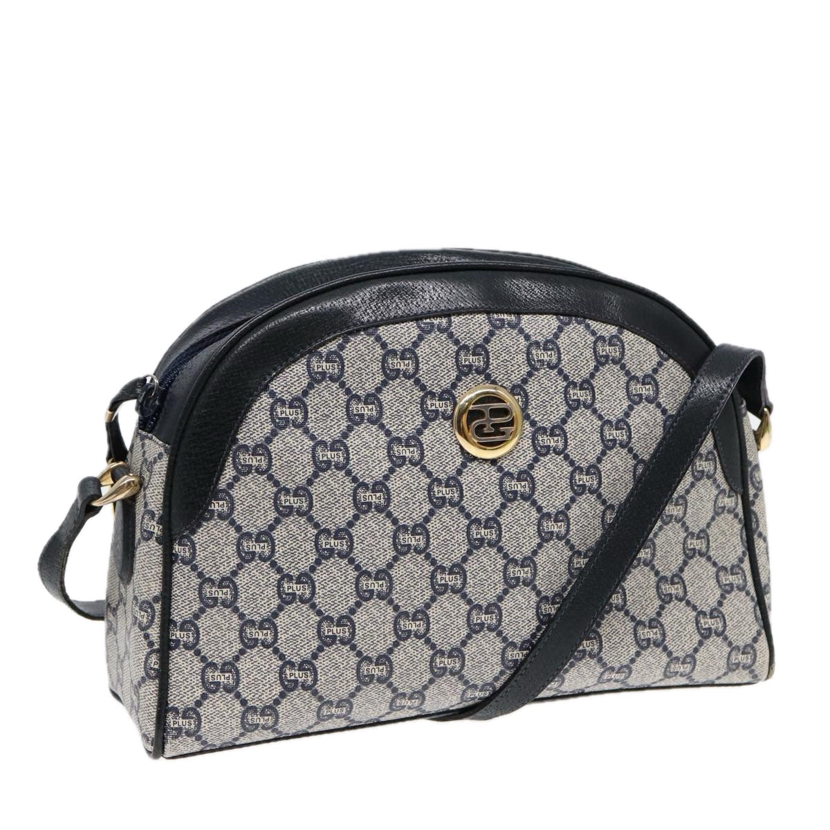 GUCCI GG Plus Supreme Shoulder Bag PVC Leather Navy Gold 88578