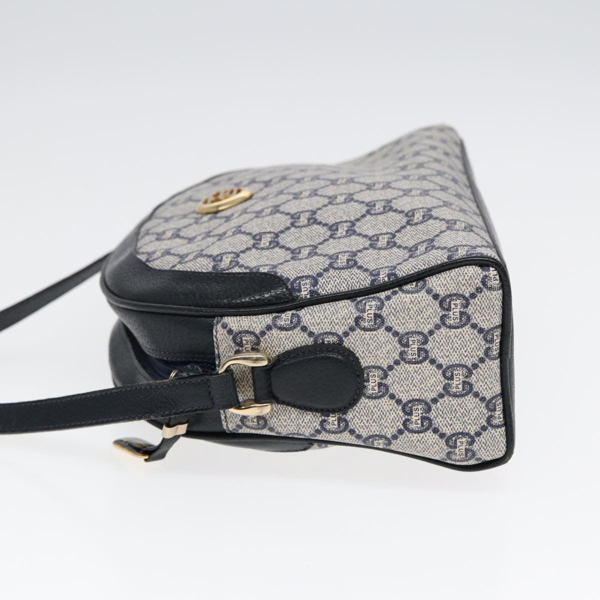 GUCCI GG Plus Supreme Shoulder Bag PVC Leather Navy Gold 88578