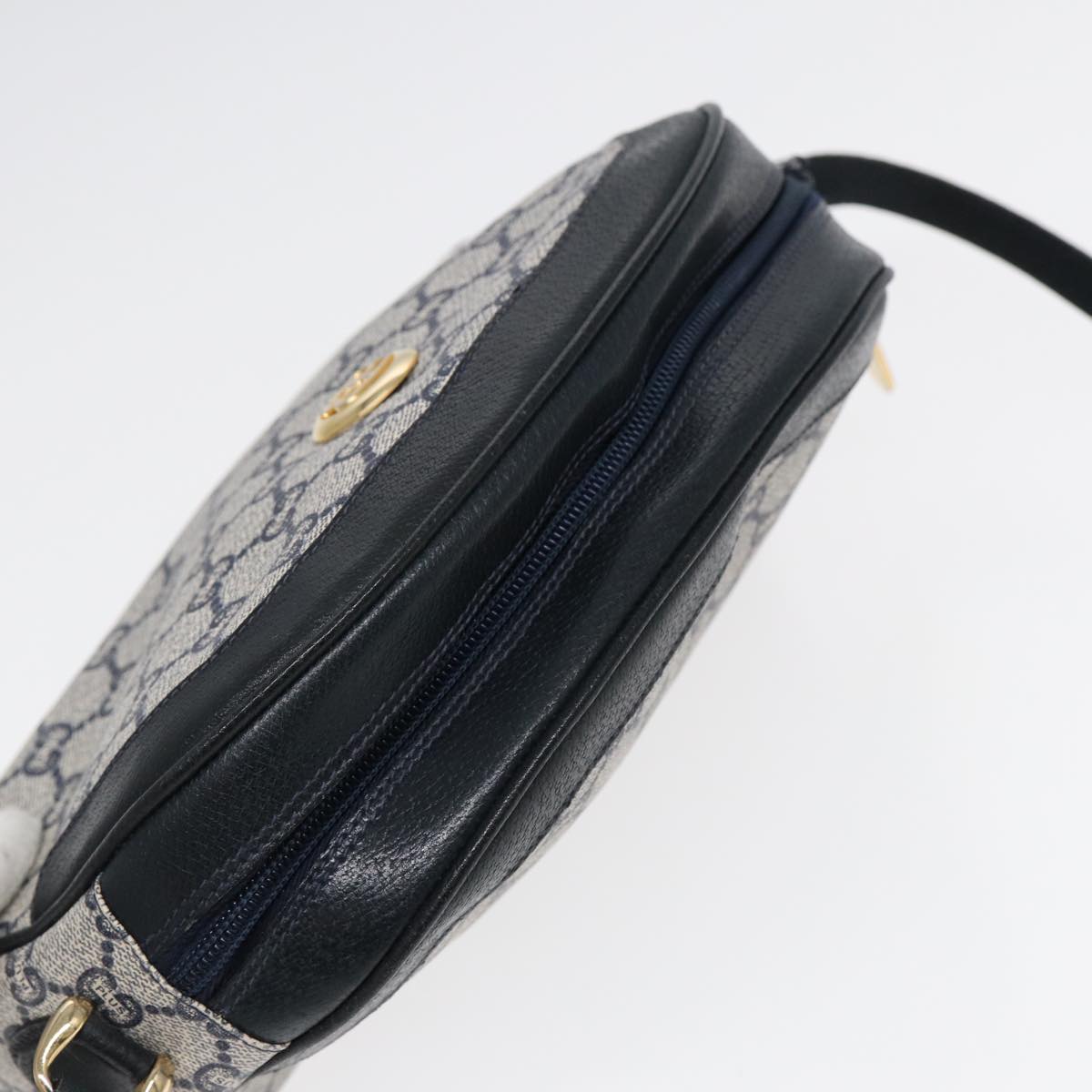 GUCCI GG Plus Supreme Shoulder Bag PVC Leather Navy Gold 88578