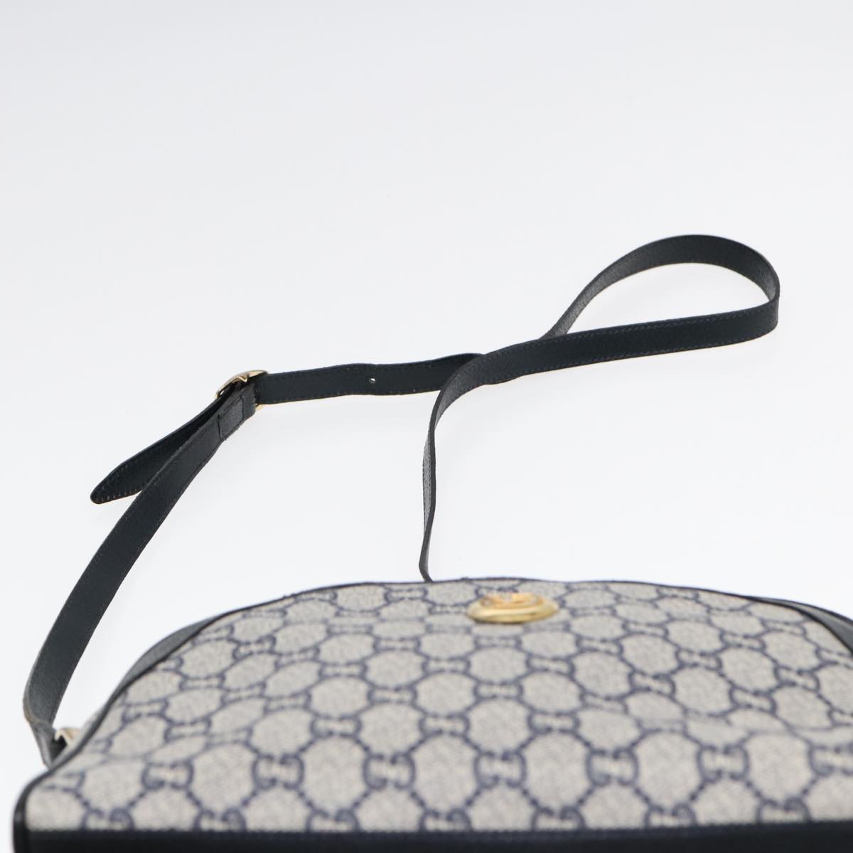 GUCCI GG Plus Supreme Shoulder Bag PVC Leather Navy Gold 88578