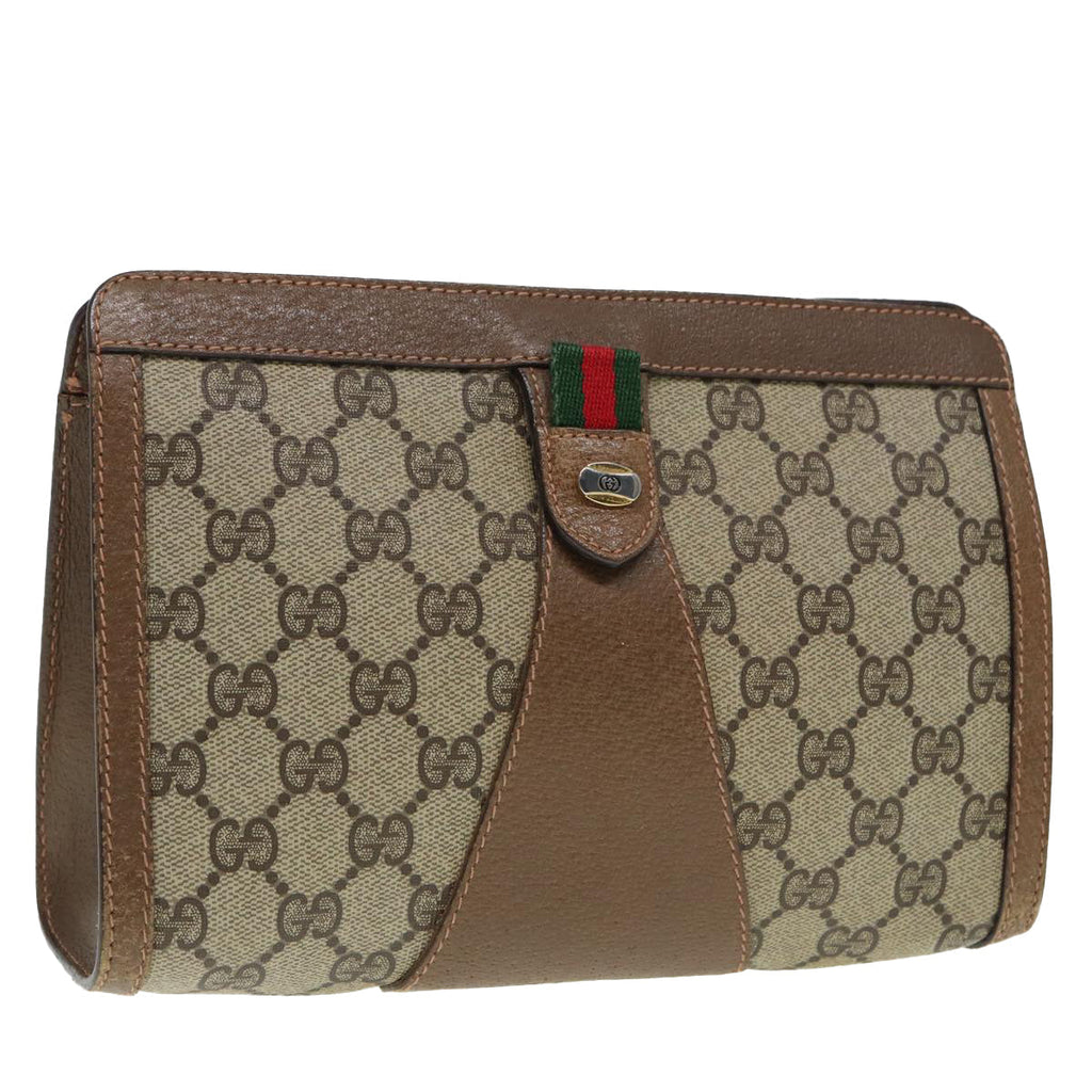 GUCCI GG Supreme Web Sherry Line Clutch Bag PVC Beige Red 89 01 032 88590