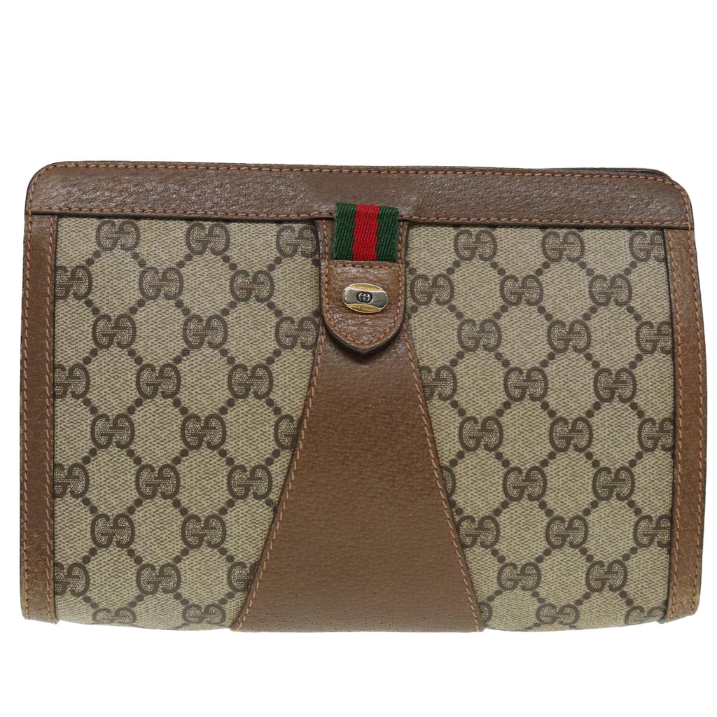 GUCCI GG Supreme Web Sherry Line Clutch Bag PVC Beige Red 89 01 032 88590