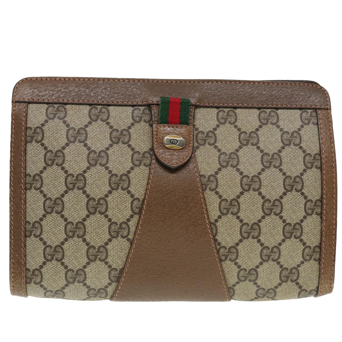 GUCCI GG Supreme Web Sherry Line Clutch Bag PVC Beige Red 89 01 032 88590