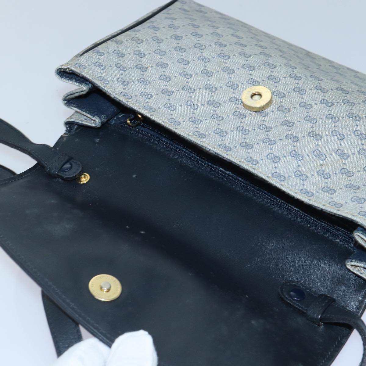 GUCCI Micro GG Supreme Shoulder Bag PVC Navy Gold 88596
