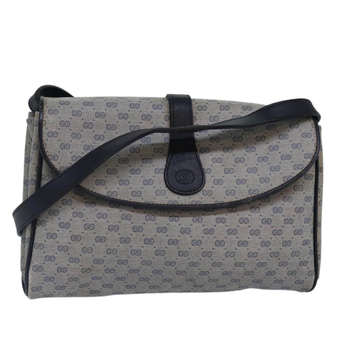 GUCCI Micro GG Supreme Shoulder Bag PVC Navy Gold 88596