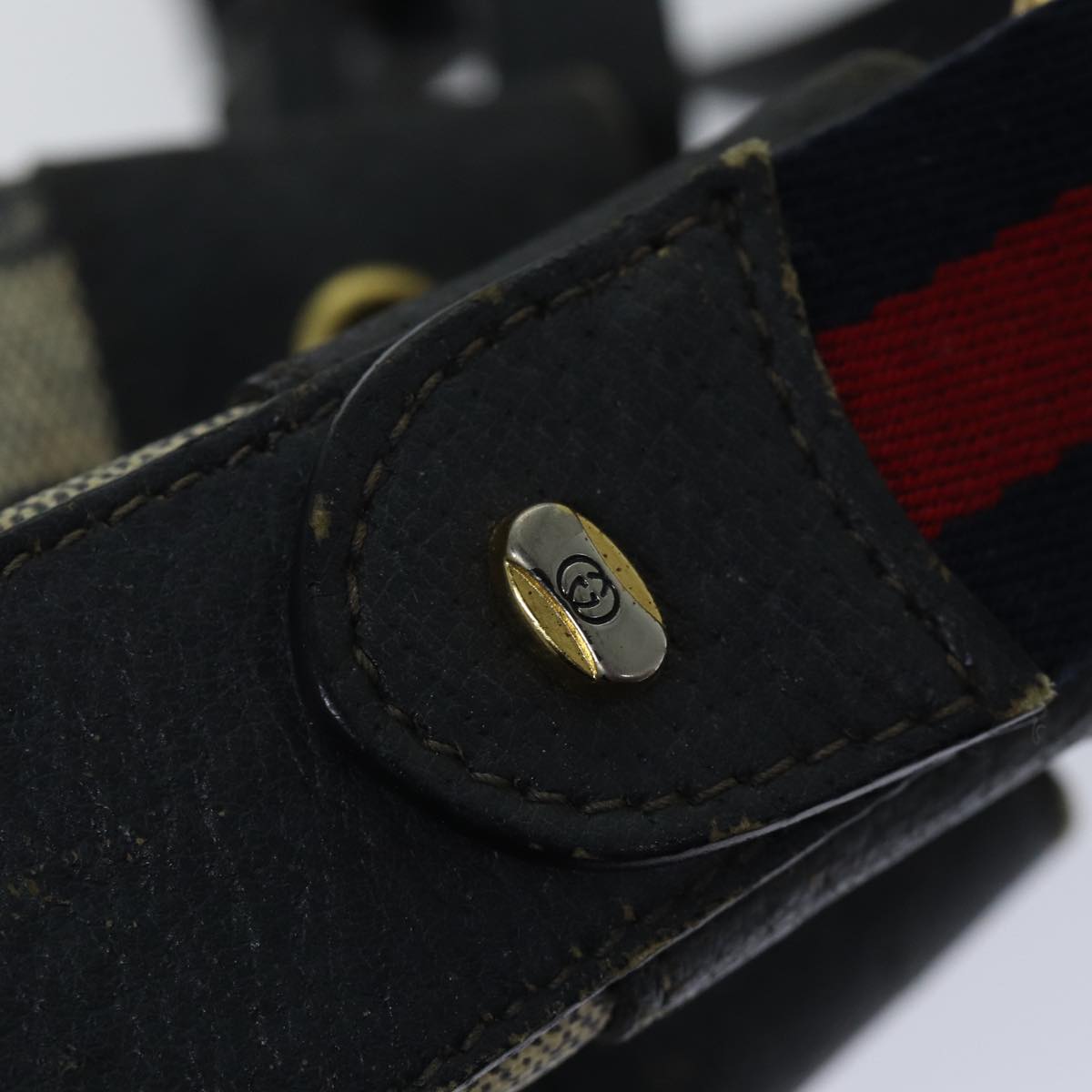 GUCCI GG Supreme Sherry Line Shoulder Bag PVC Navy Gold Red 14 02 034 88611