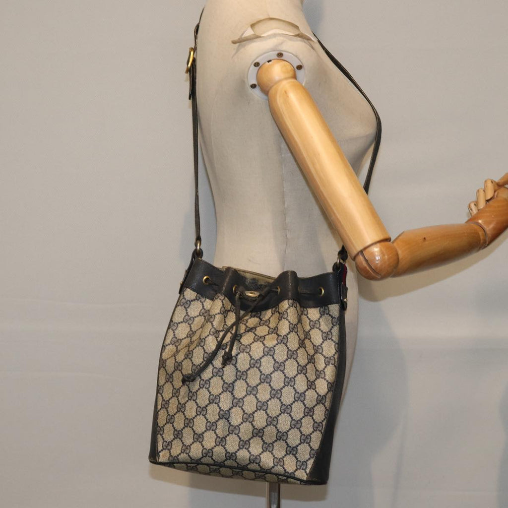 GUCCI GG Supreme Sherry Line Shoulder Bag PVC Navy Gold Red 14 02 034 88611