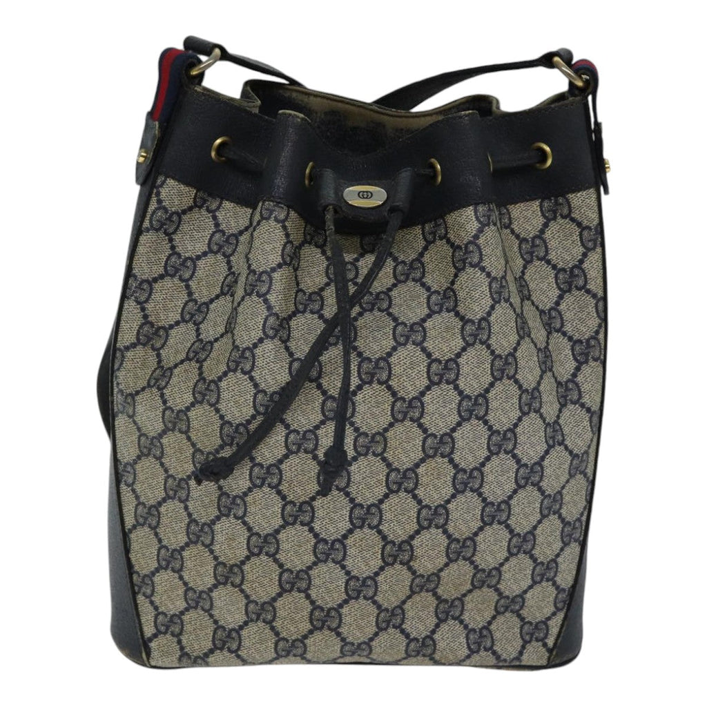GUCCI GG Supreme Sherry Line Shoulder Bag PVC Navy Gold Red 14 02 034 88611