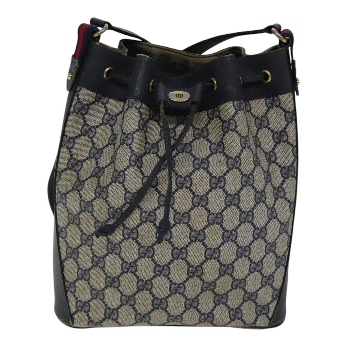 GUCCI GG Supreme Sherry Line Shoulder Bag PVC Navy Gold Red 14 02 034 88611