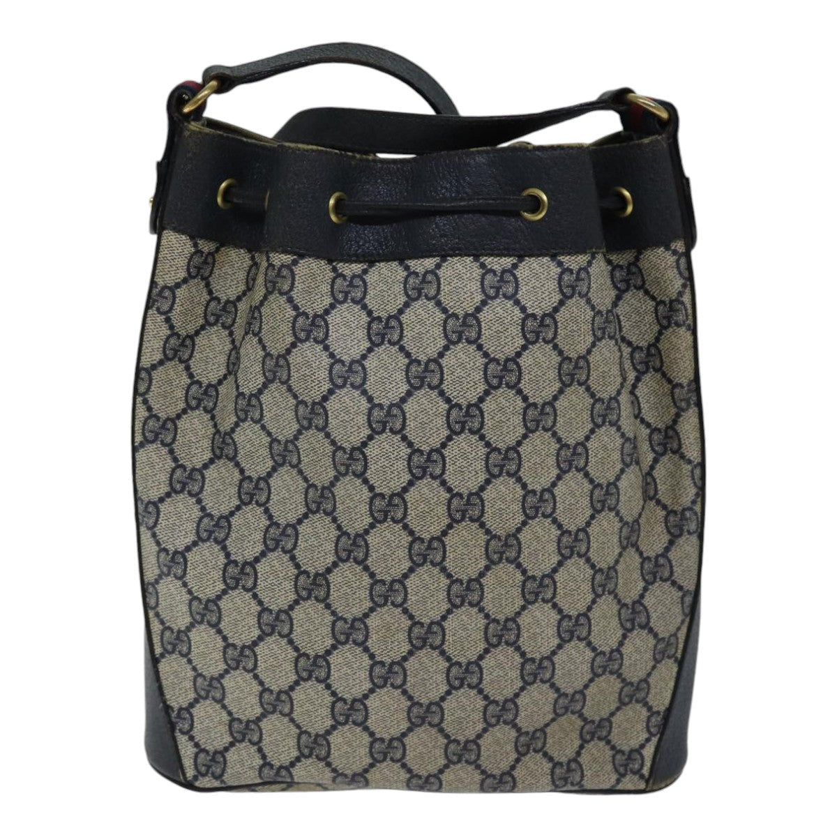 GUCCI GG Supreme Sherry Line Shoulder Bag PVC Navy Gold Red 14 02 034 88611