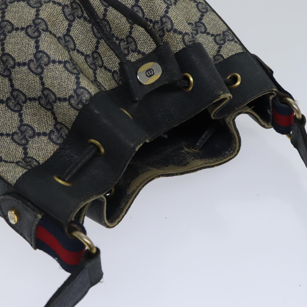 GUCCI GG Supreme Sherry Line Shoulder Bag PVC Navy Gold Red 14 02 034 88611