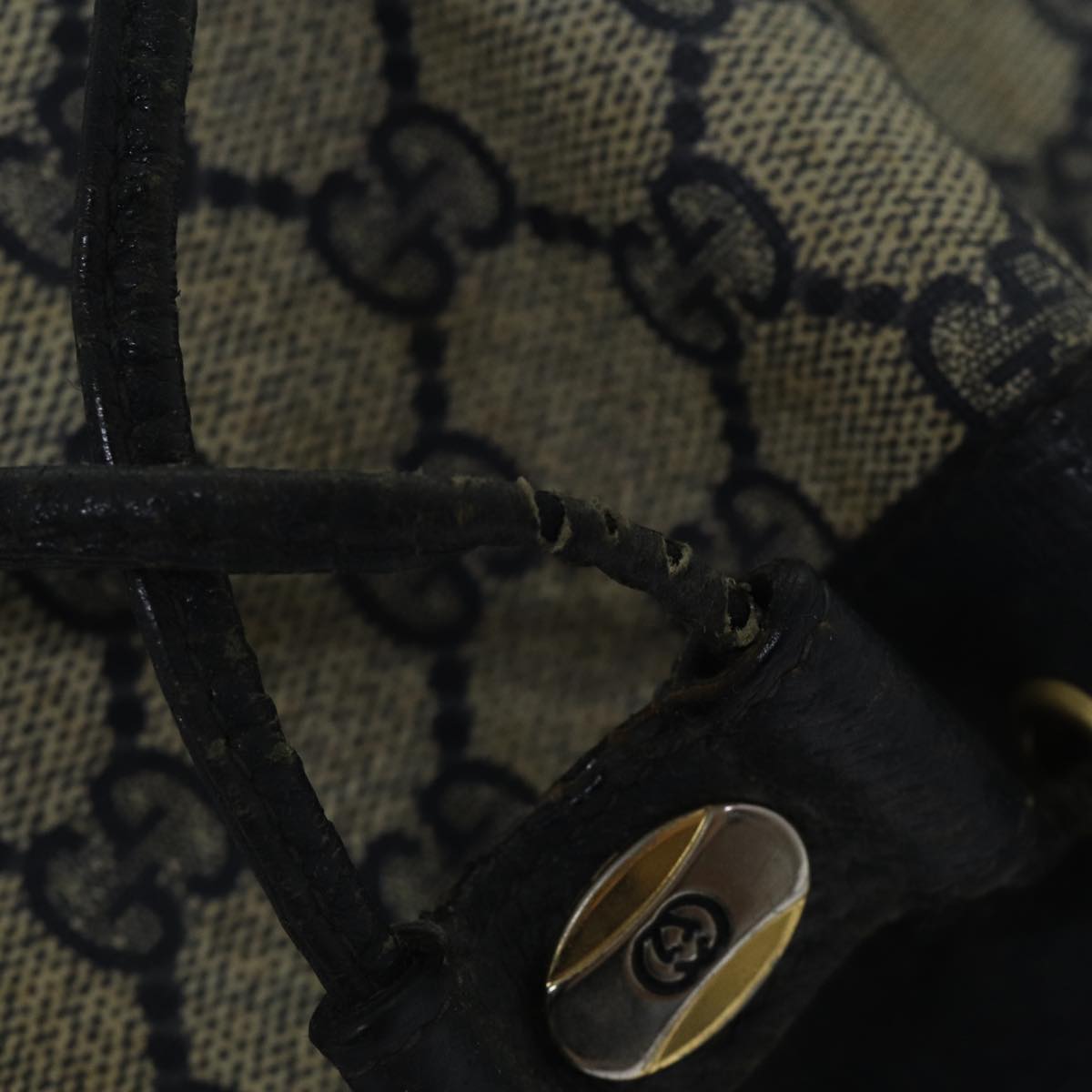GUCCI GG Supreme Sherry Line Shoulder Bag PVC Navy Gold Red 14 02 034 88611