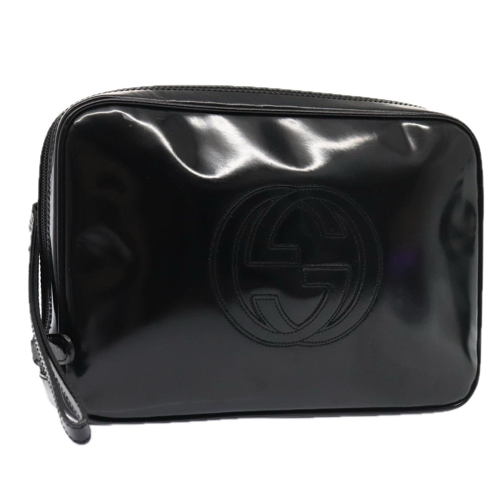 GUCCI Clutch Bag Patent leather Black Silver 88615
