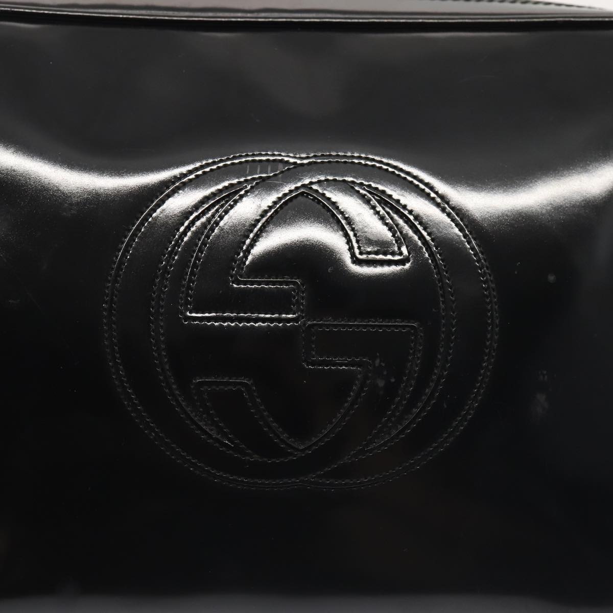 GUCCI Clutch Bag Patent leather Black Silver 88615