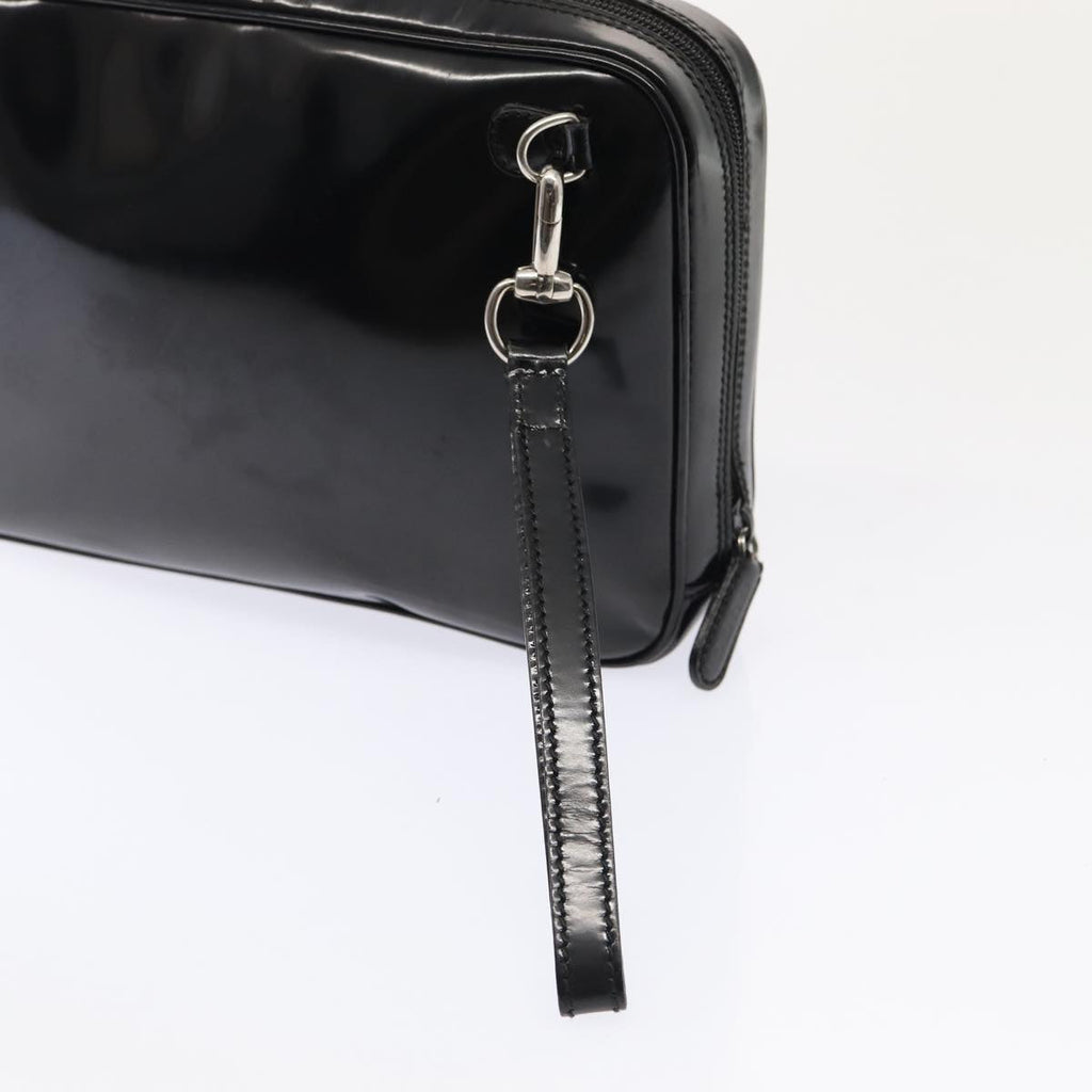 GUCCI Clutch Bag Patent leather Black Silver 88615