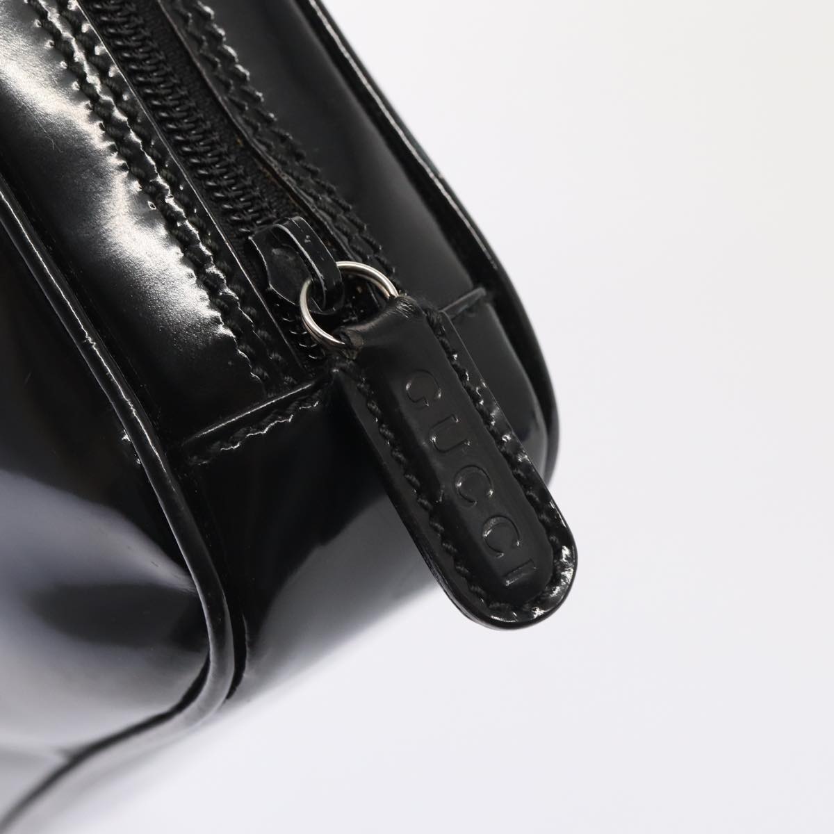 GUCCI Clutch Bag Patent leather Black Silver 88615