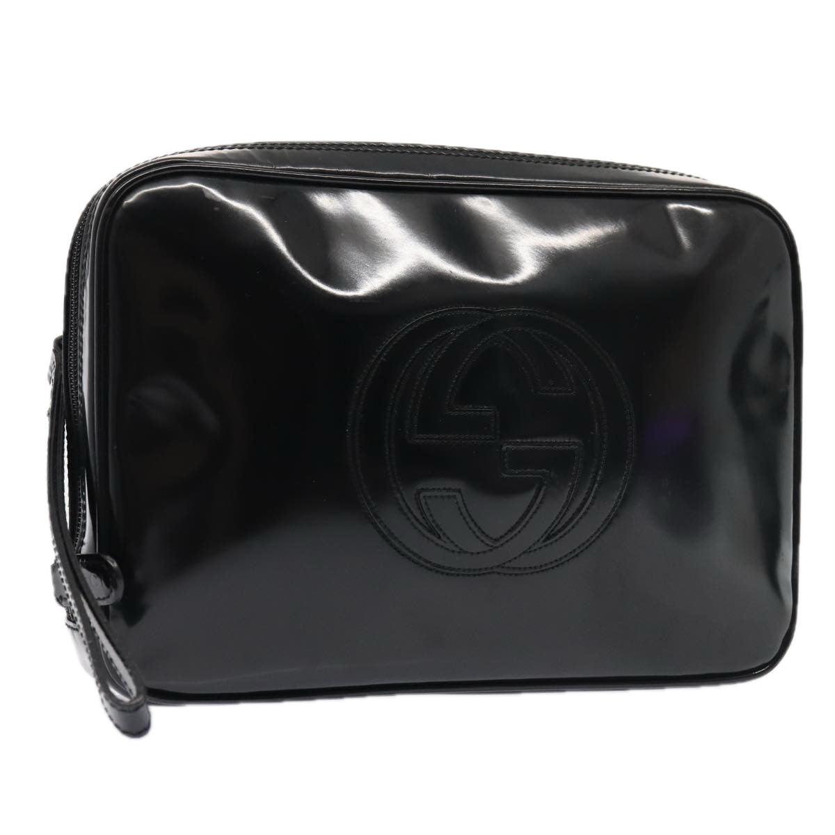 GUCCI Clutch Bag Patent leather Black Silver 88615