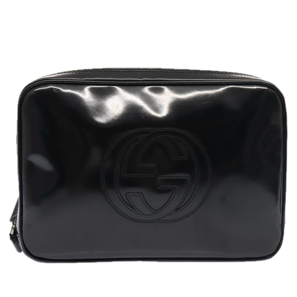 GUCCI Clutch Bag Patent leather Black Silver 88615