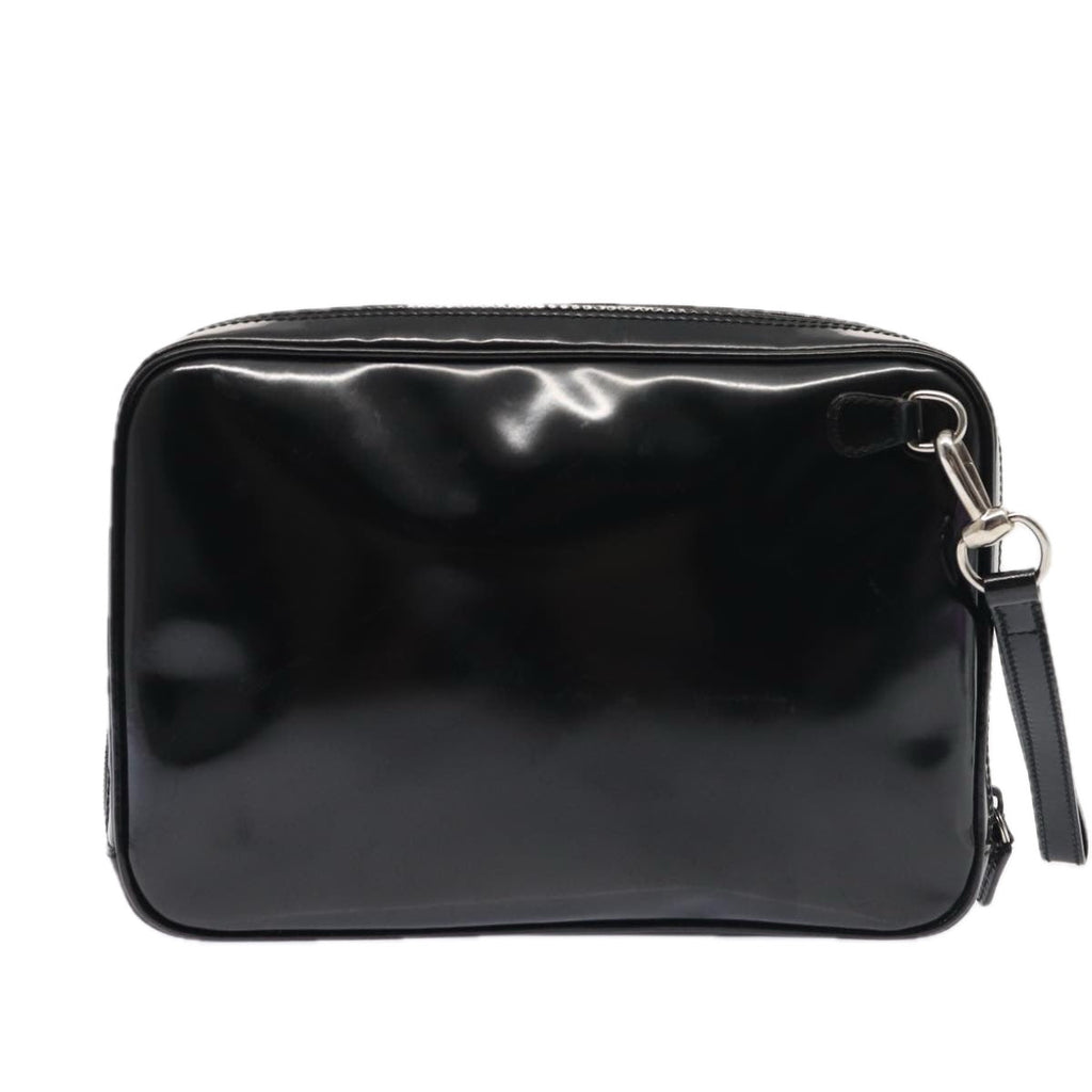 GUCCI Clutch Bag Patent leather Black Silver 88615