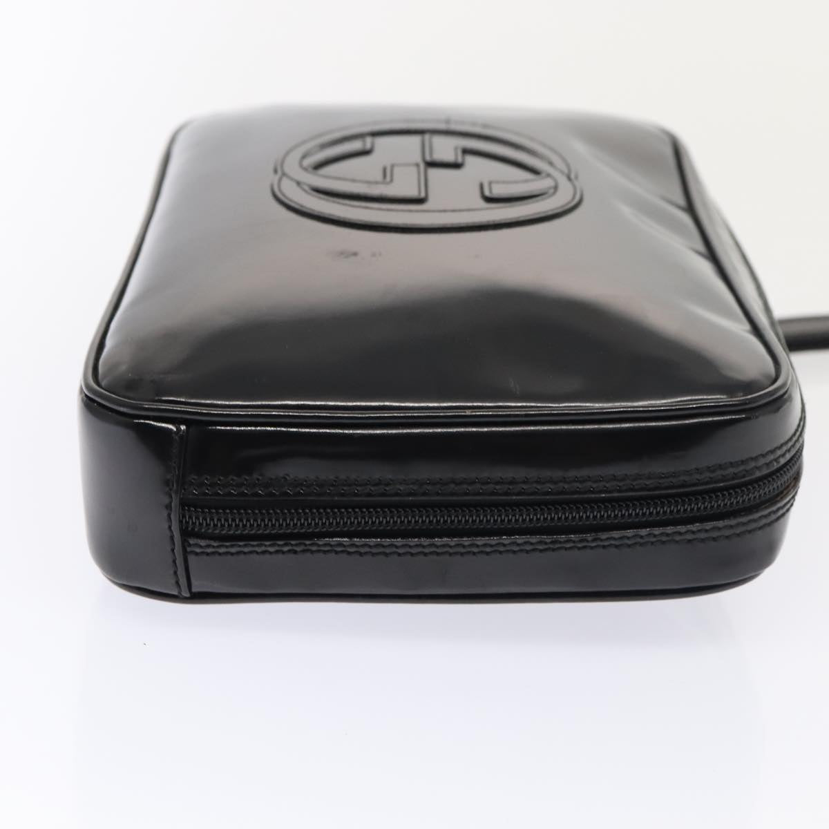GUCCI Clutch Bag Patent leather Black Silver 88615