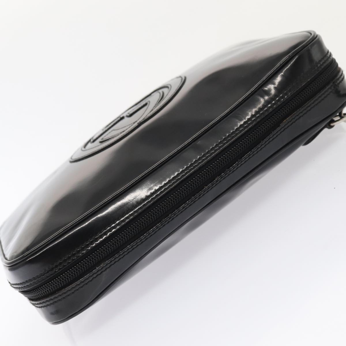 GUCCI Clutch Bag Patent leather Black Silver 88615
