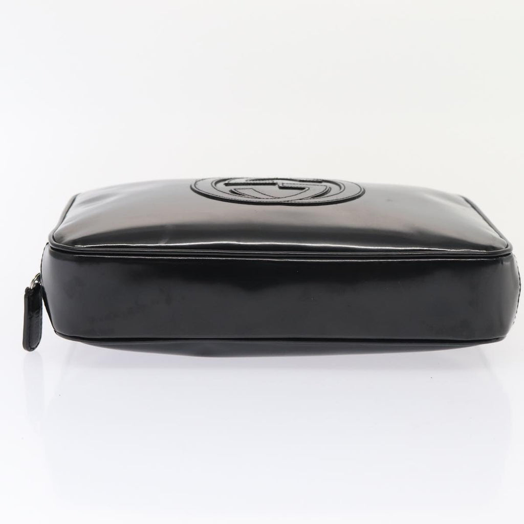 GUCCI Clutch Bag Patent leather Black Silver 88615
