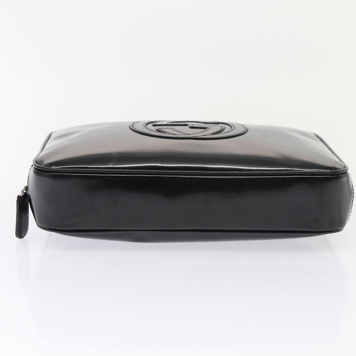 GUCCI Clutch Bag Patent leather Black Silver 88615