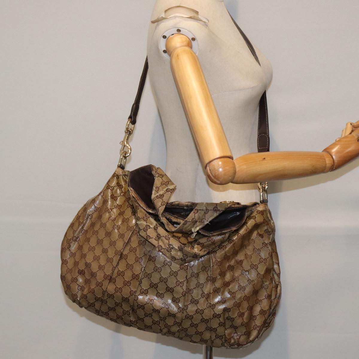 GUCCI GG Crystal Hand Bag 2way Beige Gold 197016 88624