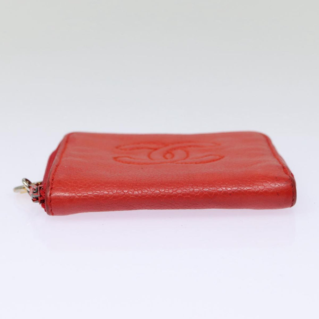 CHANEL COCO Mark Coin Purse Caviar Skin Gold Red CC 88633