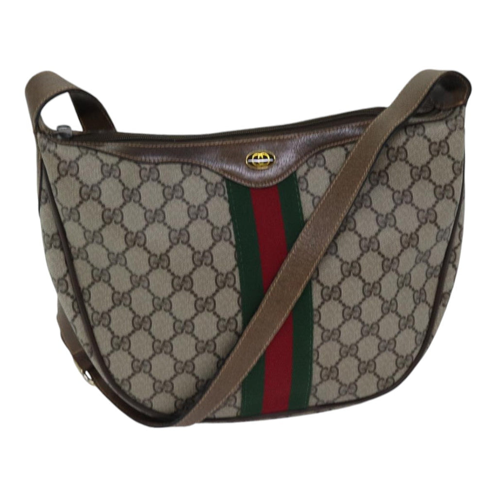 GUCCI GG Supreme Web Sherry Line Shoulder Bag PVC Leather Beige Gold 88635