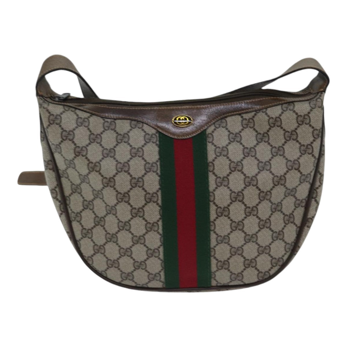 GUCCI GG Supreme Web Sherry Line Shoulder Bag PVC Leather Beige Gold 88635