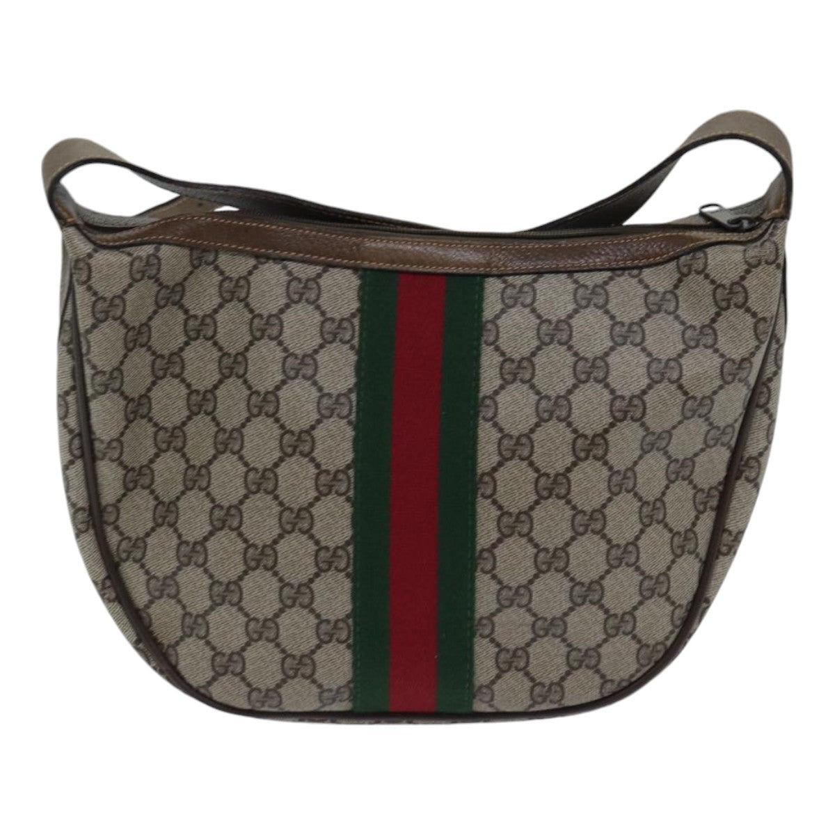 GUCCI GG Supreme Web Sherry Line Shoulder Bag PVC Leather Beige Gold 88635