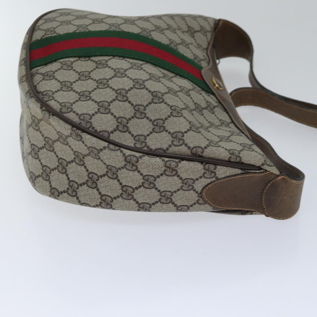GUCCI GG Supreme Web Sherry Line Shoulder Bag PVC Leather Beige Gold 88635