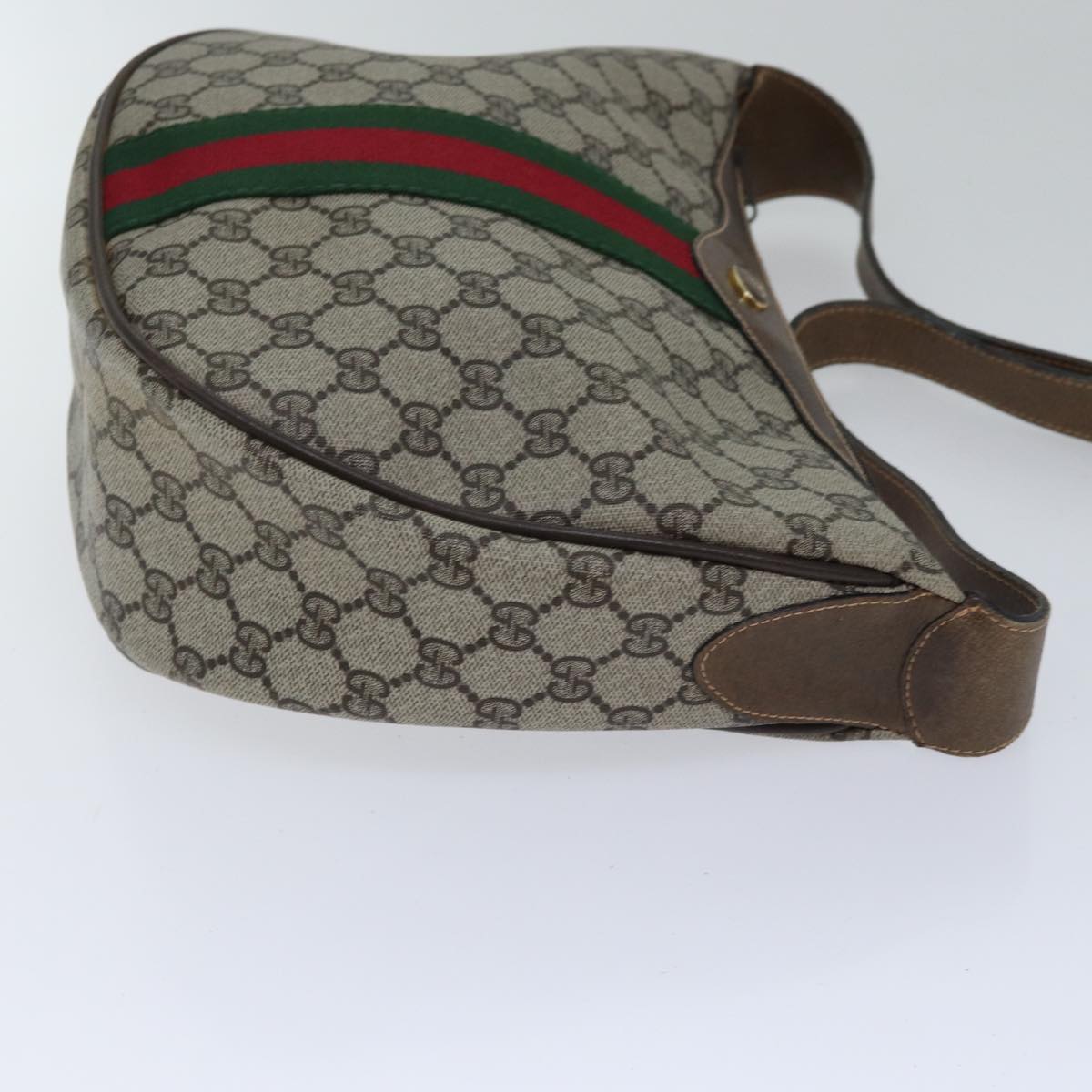 GUCCI GG Supreme Web Sherry Line Shoulder Bag PVC Leather Beige Gold 88635