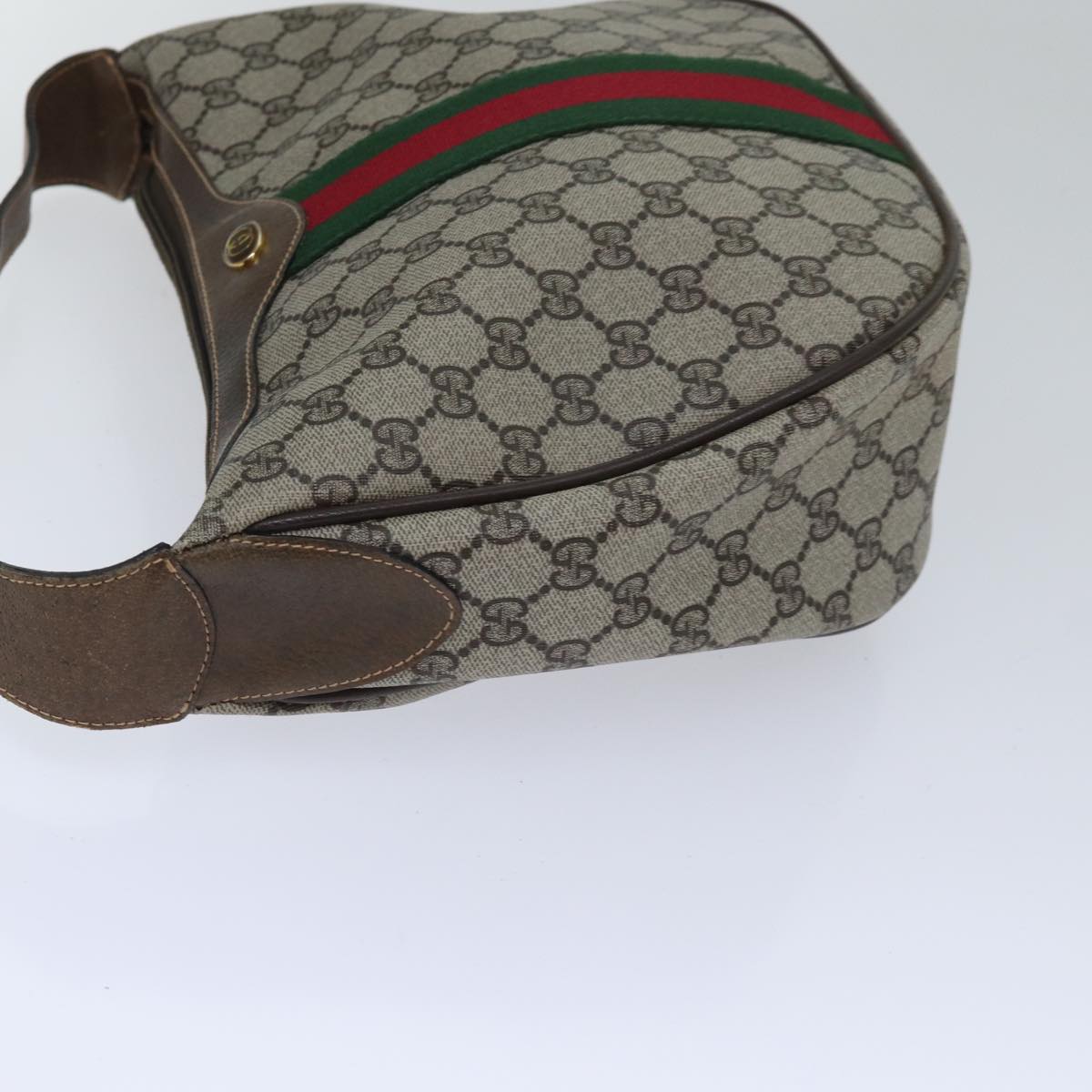 GUCCI GG Supreme Web Sherry Line Shoulder Bag PVC Leather Beige Gold 88635