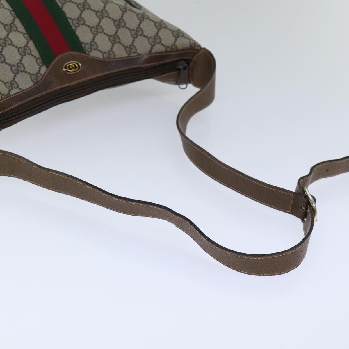 GUCCI GG Supreme Web Sherry Line Shoulder Bag PVC Leather Beige Gold 88635