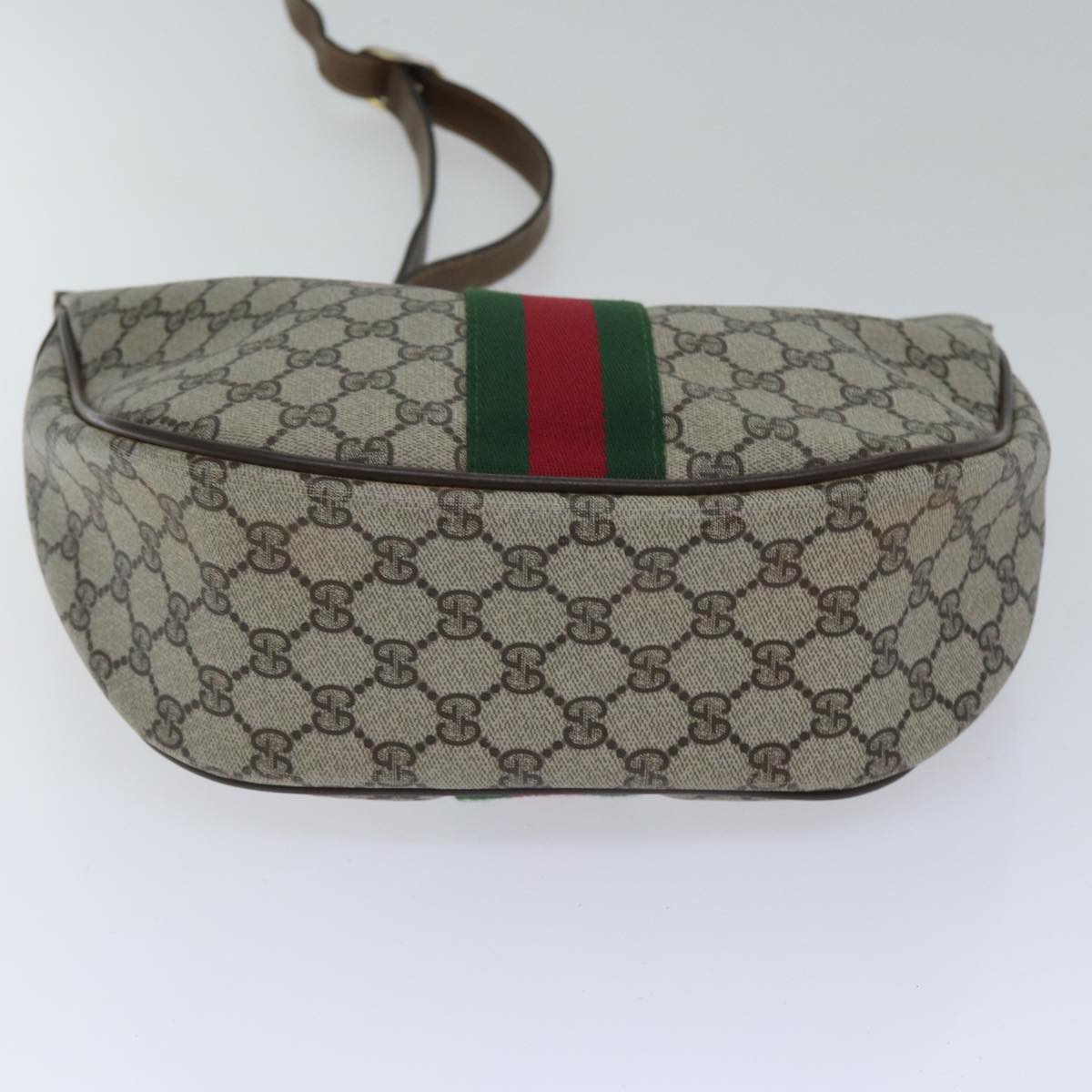 GUCCI GG Supreme Web Sherry Line Shoulder Bag PVC Leather Beige Gold 88635