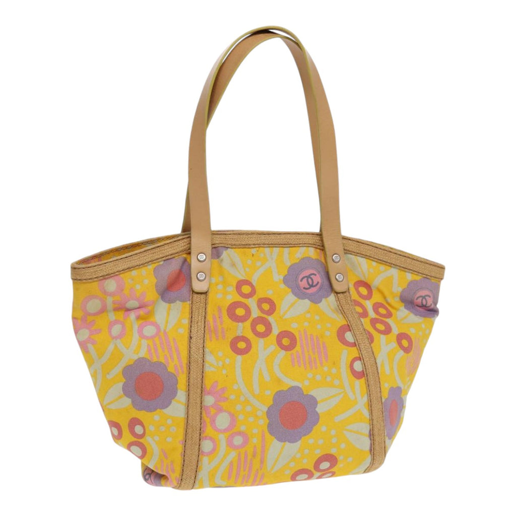 CHANEL Tote Bag Canvas Yellow Silver CC 88643