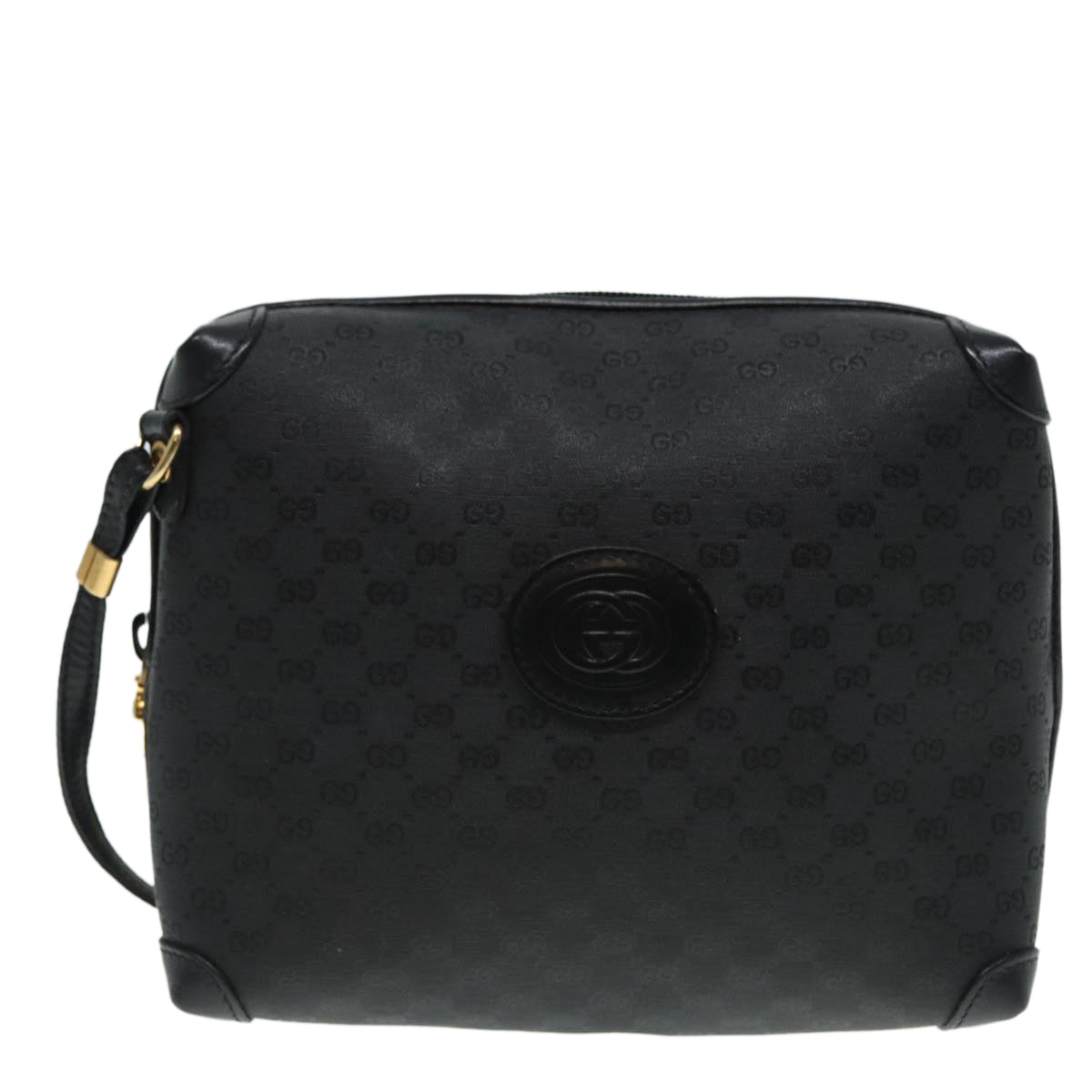 GUCCI Micro GG Canvas Shoulder Bag Black Gold 007 115 0093 88645