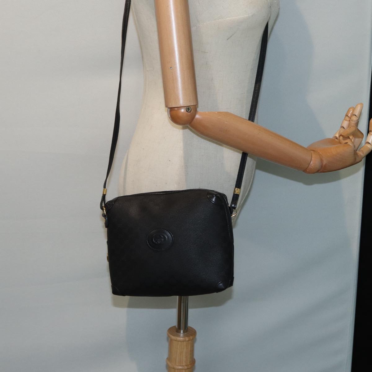 GUCCI Micro GG Canvas Shoulder Bag Black Gold 007 115 0093 88645