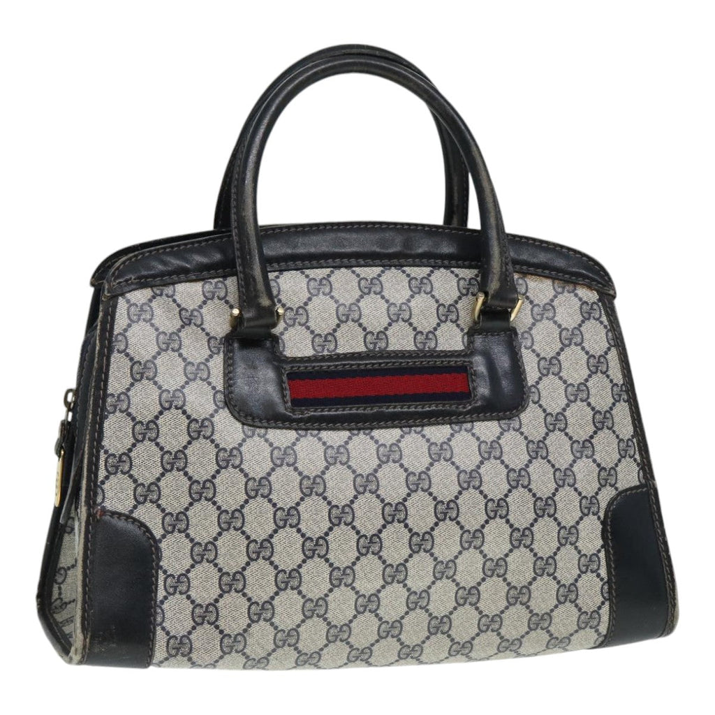 GUCCI GG Supreme Sherry Line Hand Bag PVC Leather Navy Gold 88649