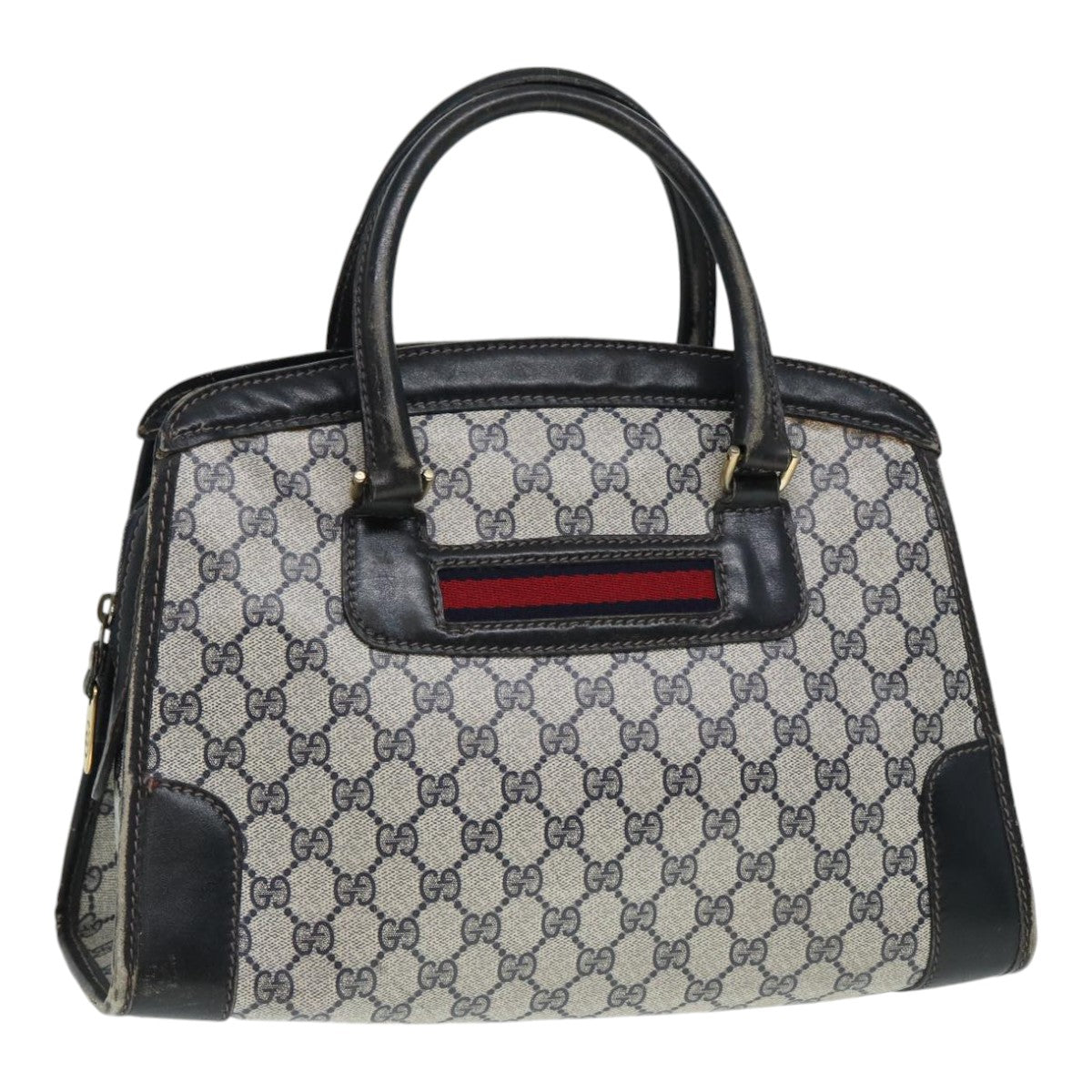 GUCCI GG Supreme Sherry Line Hand Bag PVC Leather Navy Gold 88649