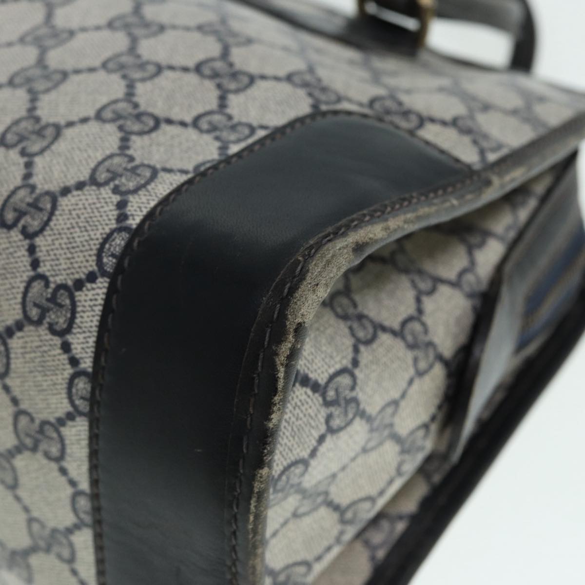 GUCCI GG Supreme Sherry Line Hand Bag PVC Leather Navy Gold 88649