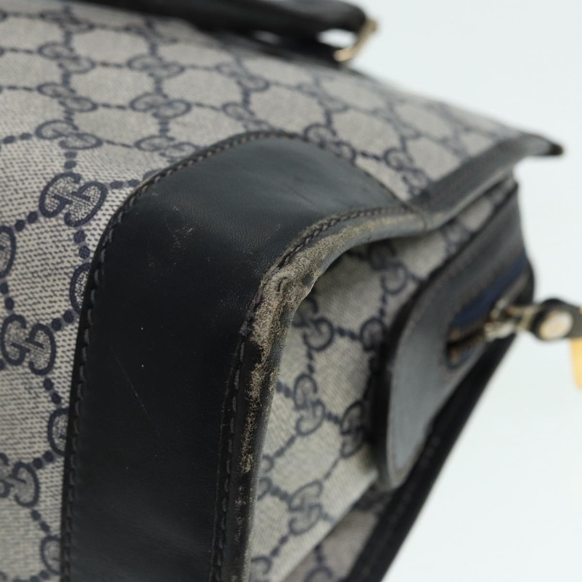 GUCCI GG Supreme Sherry Line Hand Bag PVC Leather Navy Gold 88649